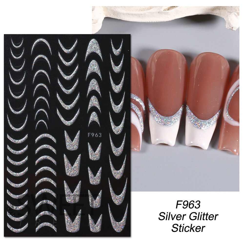 Наклейки F963 Silver Glitter Sticker